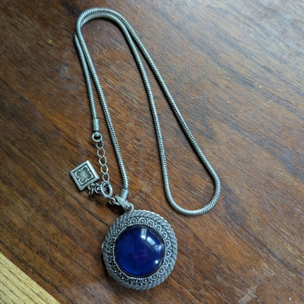 Costume Jewelry Blue Round Locket Silver Colored Chain